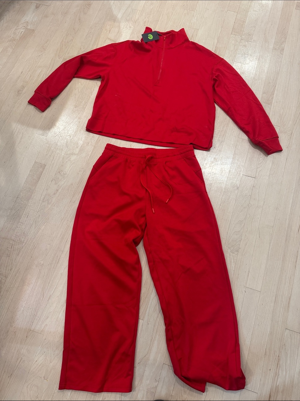 Women’s Red Two-Piece Lightweight Sweatsuit with Half-Zip Top
